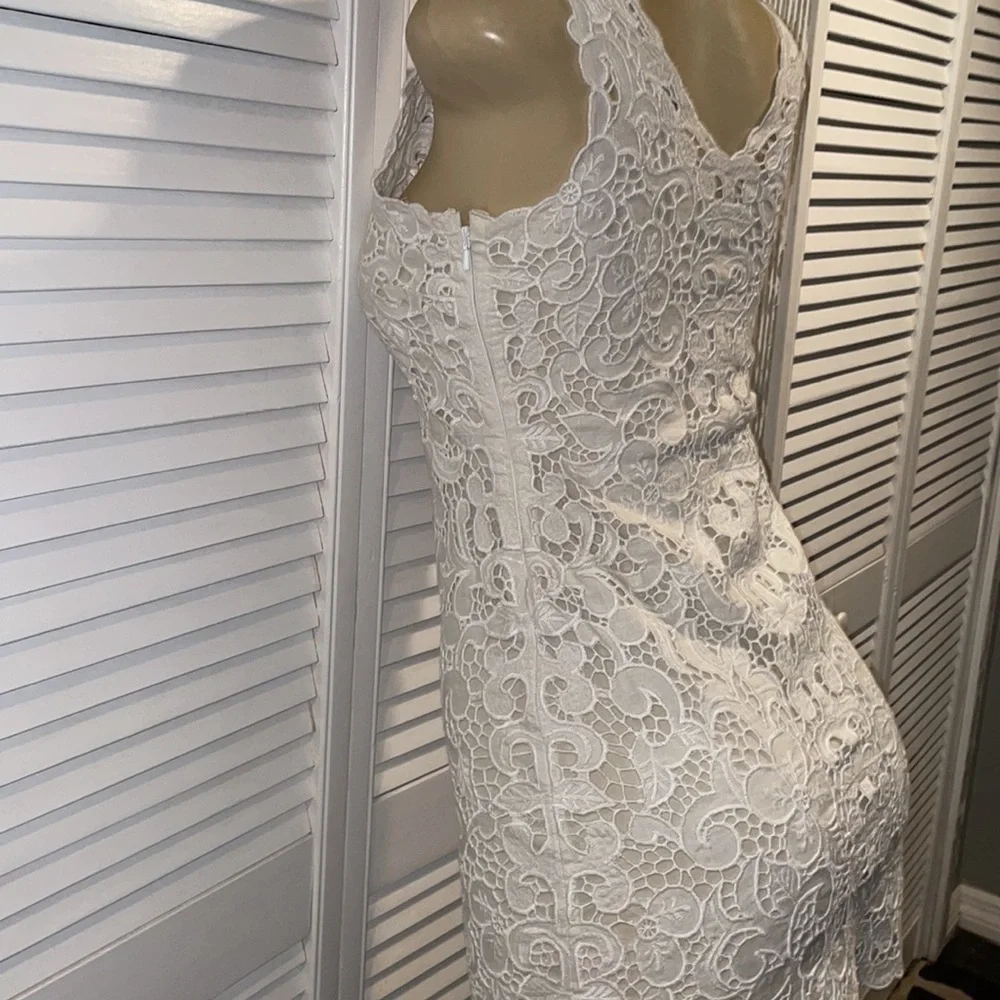 CALYPSO ST. BARTH DRESS KAGAMI WHITE LINEN EMBROIDERED LACE SIZE EXTRA SMALL - Picture 8 of 9